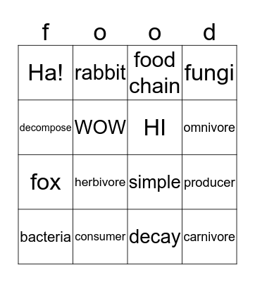 fun with food chain Bingo Card