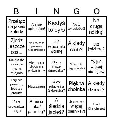 Wigilia Bingo Card