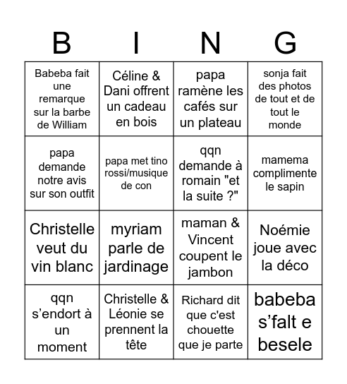 Noël 2025 Bingo Card