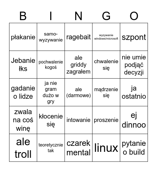 Czarek bingo Card