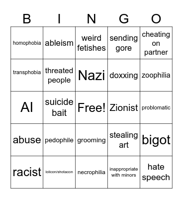 allegations bingo Card