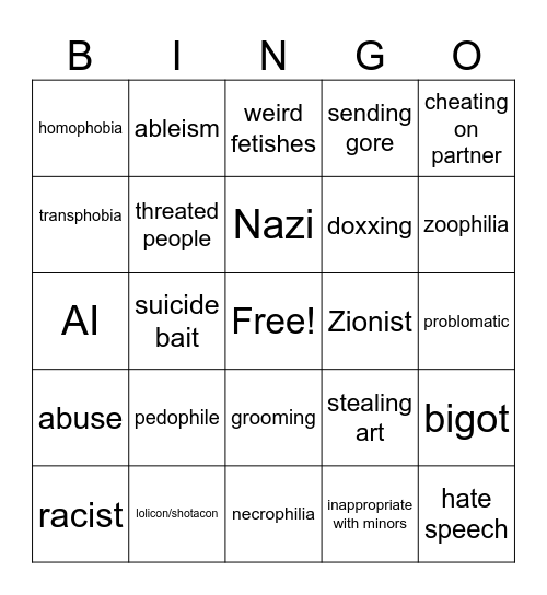 allegations bingo Card