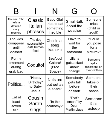 Seven Fishes Bingo Card