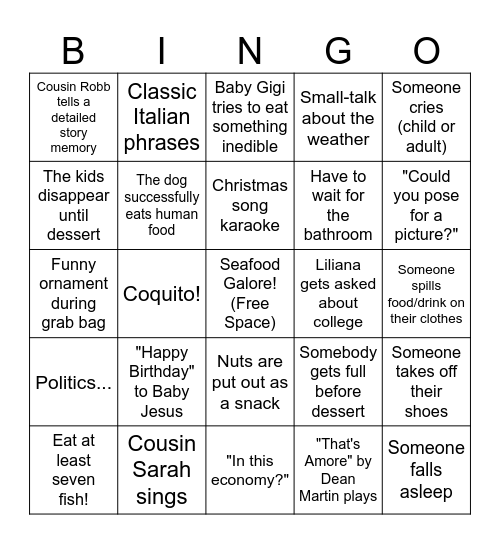 Seven Fishes Bingo Card