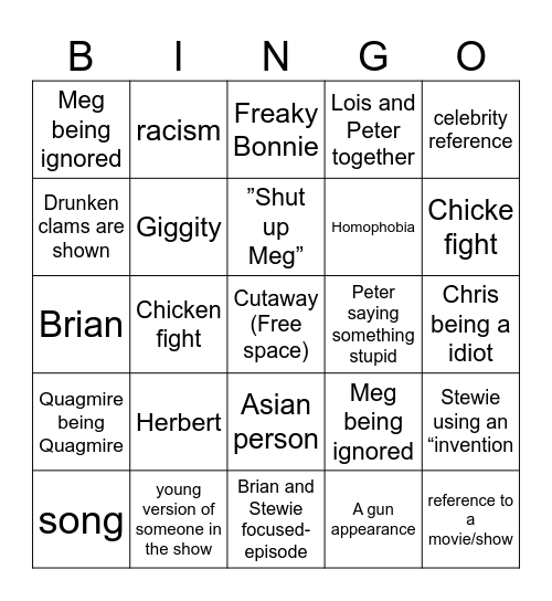 Family Guy Bingo Card