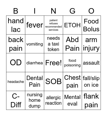 ED Christmas Bingo Card