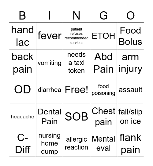 ED Christmas Bingo Card