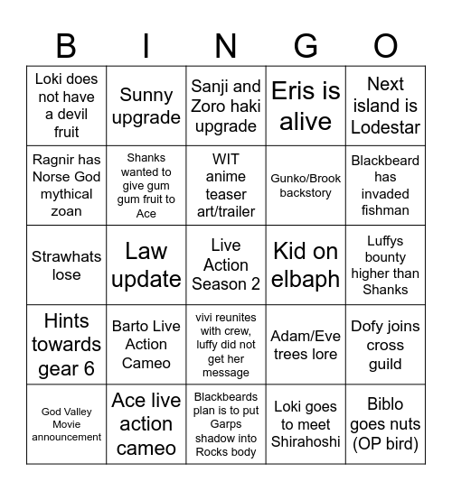 One Piece Bingo 2026 Bingo Card
