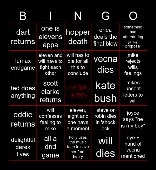 stranger things bingo! Bingo Card
