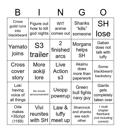 One Piece Bingo! Bingo Card