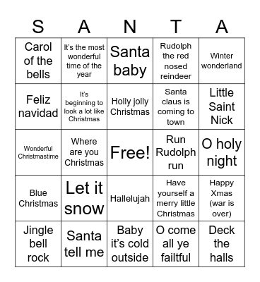 Christmas Music Bingo Card