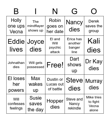 Stranger Things V2 Bingo Card