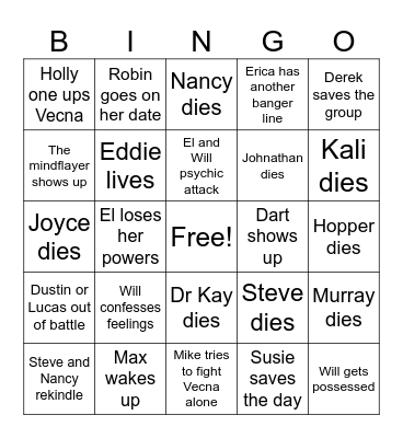 Stranger Things V2 Bingo Card