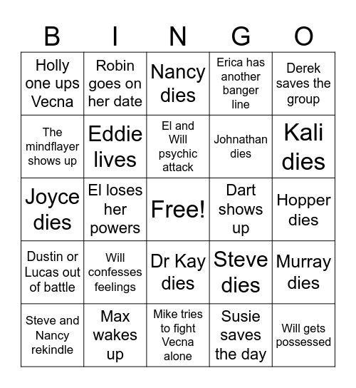 Stranger Things V2 Bingo Card