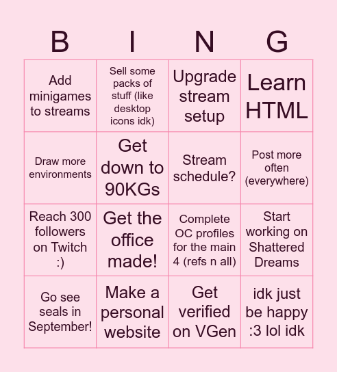 personal Bingo Card