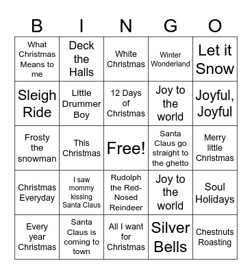 R&B Christmas Songs Bingo Card