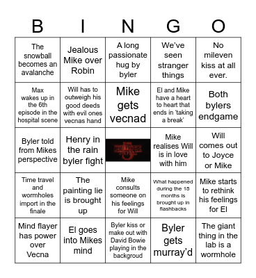 Stranger things Bingo Card