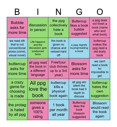 Bookclub PPG Bingo Card