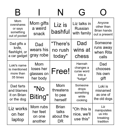 Christmas with the Schwenks Bingo Card