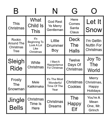 Christmas Carol Bingo Card