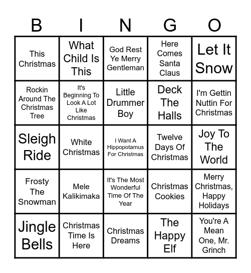 Christmas Carol Bingo Card