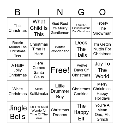 Christmas Carol Bingo Card