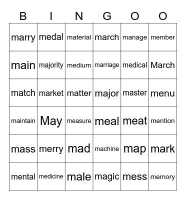 “M”前半 Bingo Card