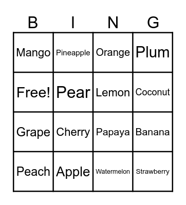 Fruit Bingo Card