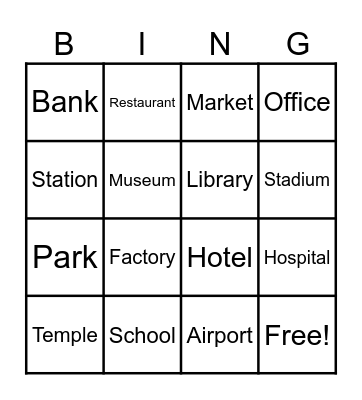 Places Bingo Card