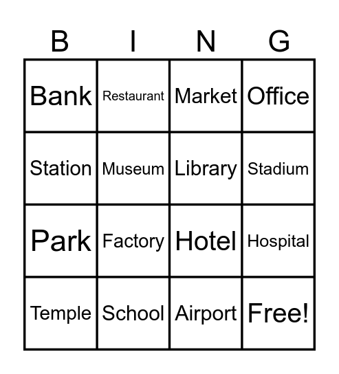 Places Bingo Card