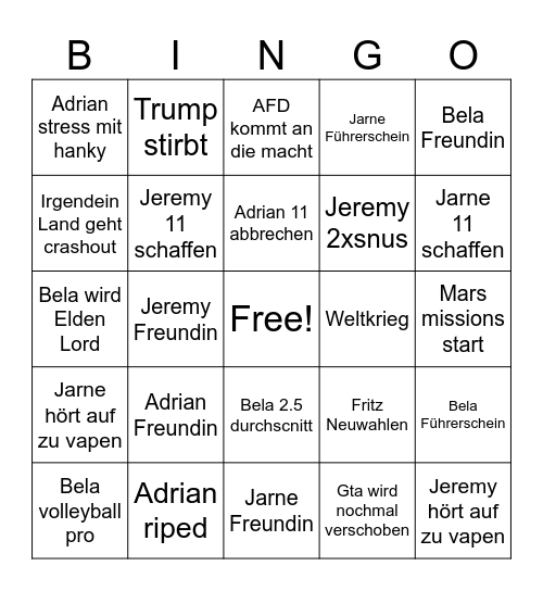 J,A,J,B BINGO Card