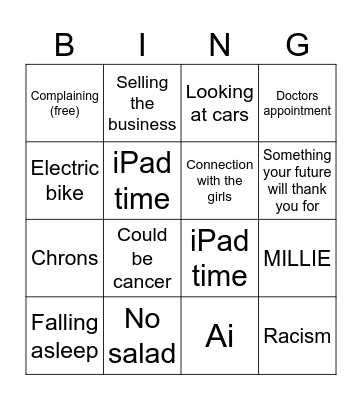 Dad’s Diagnosis Bingo Card