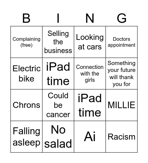 Dad’s Diagnosis Bingo Card