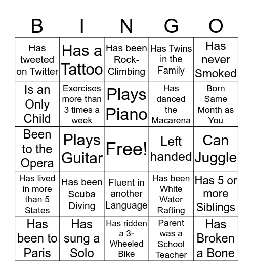 Bingo for Seniors Bingo Card