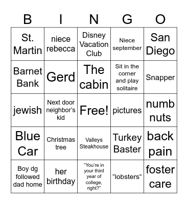 Christmas b Bingo Card