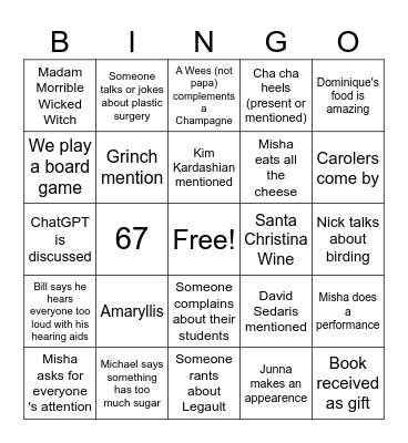 Wees Christmas Bingo Card
