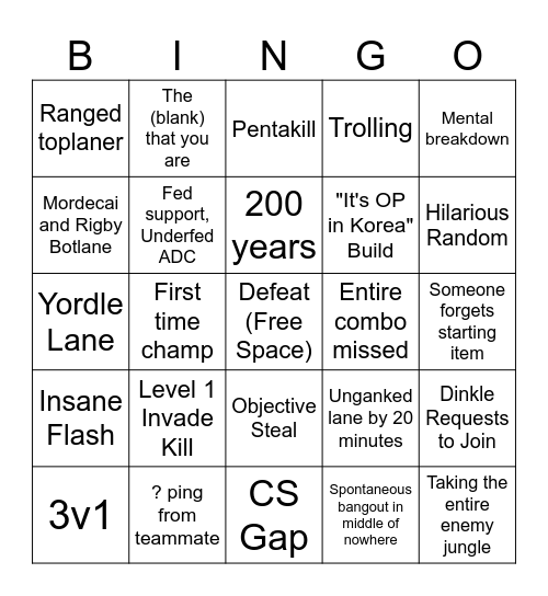 Untitled Bingo Card