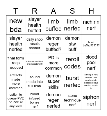 demon hunter bingo Card