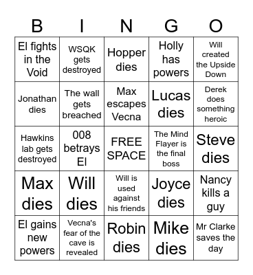 Stranger Things 5 BINGO Card