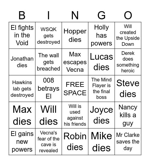Stranger Things 5 BINGO Card