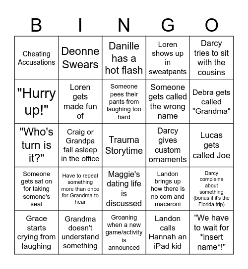 Smalley Christmas Bingo Card