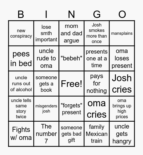 Family Bingo Card