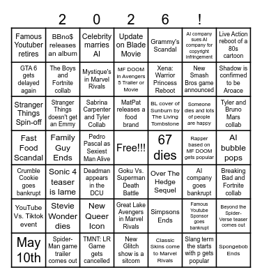 2026 Predictions Bingo Card