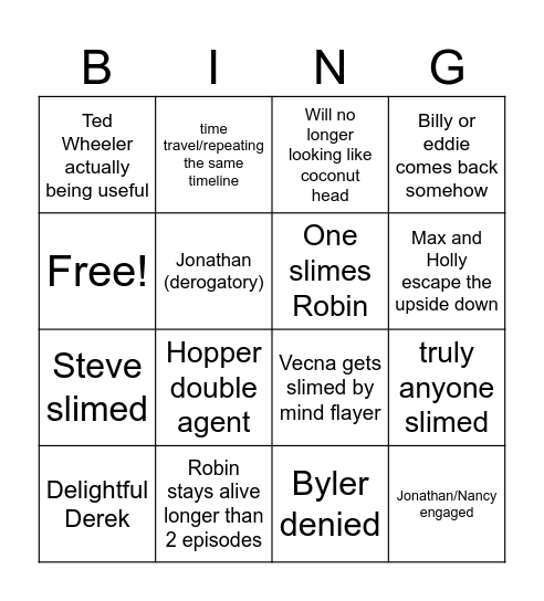 Stranger Things Bingo Card