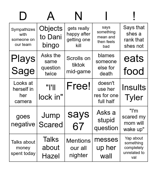 DANI BINGO! Bingo Card