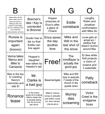 Insane Stranger Things Bingo Card