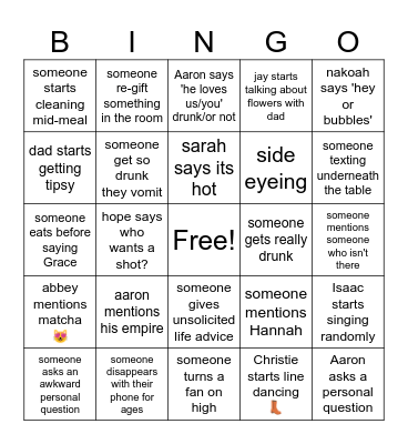Christmas family bingo Card