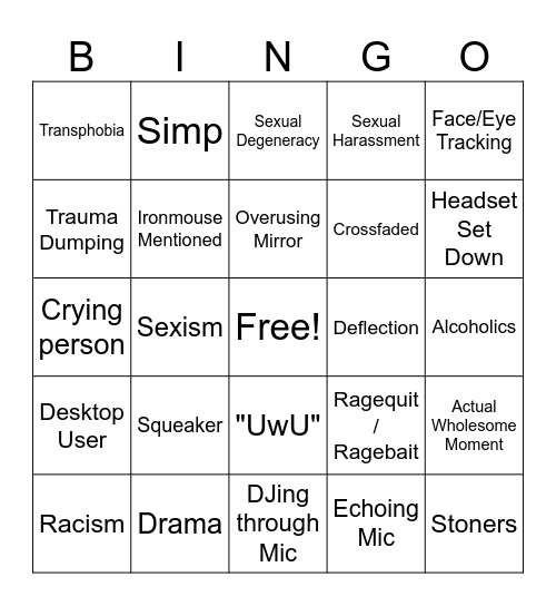 TLC New Years Bingo Card