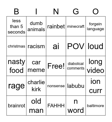 insta reeels Bingo Card