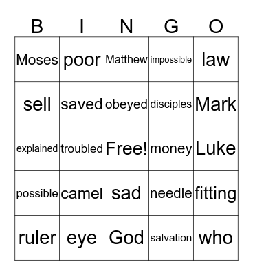 The Rich Man Bingo Card